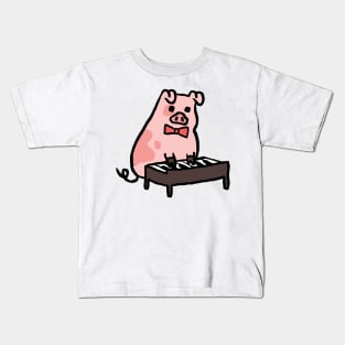 Cute Cartoon Piggy Playing Piano Kids T-Shirt